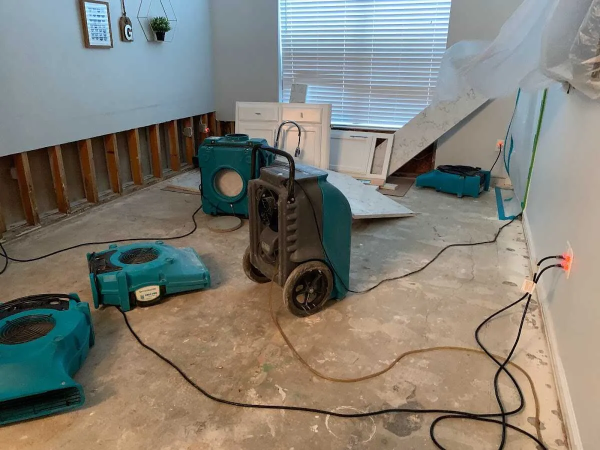 Dehumidifier in flood-cut room for Water Damage Restoration in Batesville